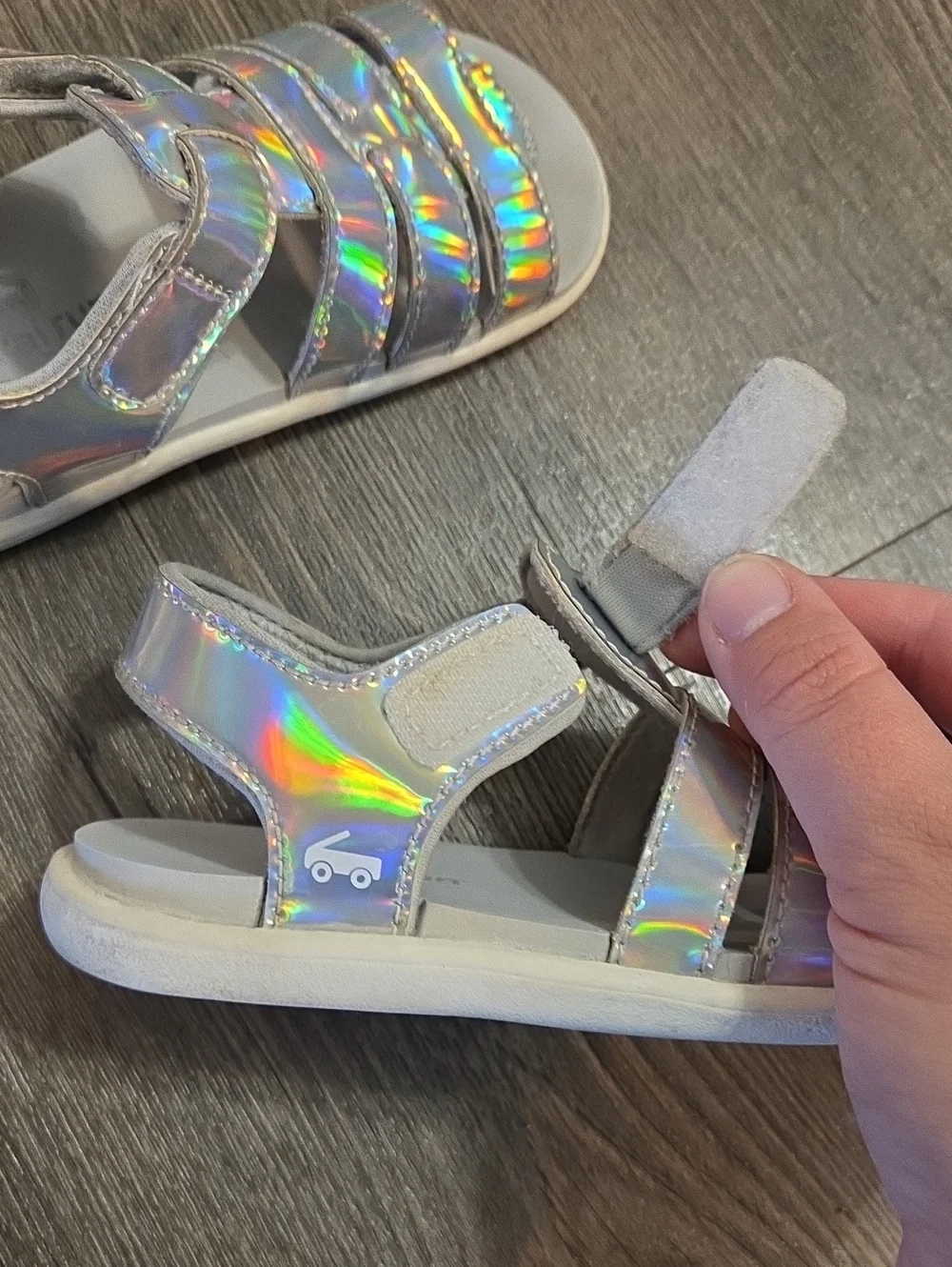 See Kai Run • Girls' Holographic Silver Sandals with Adjustable Velcro Straps